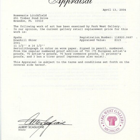 "Downhill Skier" by Victor Spahn Seriolithograph - Picture 6 of 7